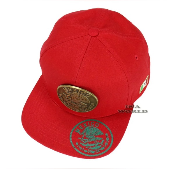 Mexican Hat Mexico Metallic Brass Eagle Logo Snapback Flat Bill Baseball Cap - Picture 6 of 7